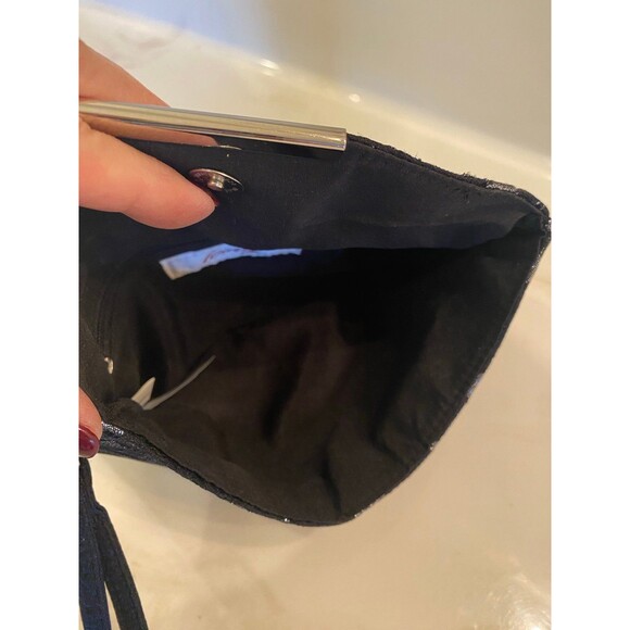 Icing Black Clutch Elegant Embossed Iridescent Silver Wristlet Formal Luxury Bag - Picture 5 of 10